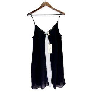 Elan Women's S Flowy Cover Up Dress Gauze Shoulder Rope Ties White Deep Black